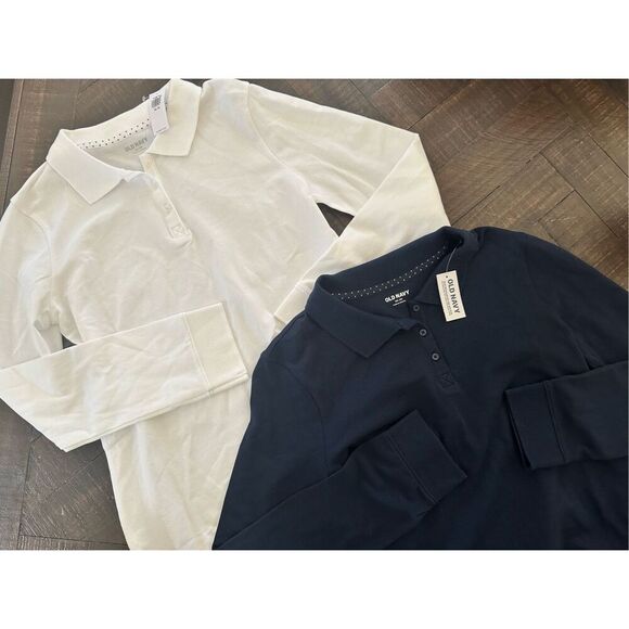 Old Navy 7X Girls Navy Blue and White Bundle of Long Sleeve Girls Polo Shirts - Picture 4 of 6